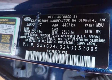 2017 Kia Optima Ex z USA, uszkodzony, nr VIN 5XXGU4L32HG152095